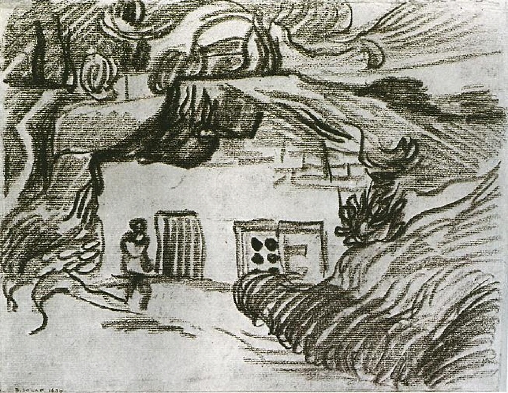 Houses among Trees with a Figure (1890) – Vincent van Gogh Tablo
