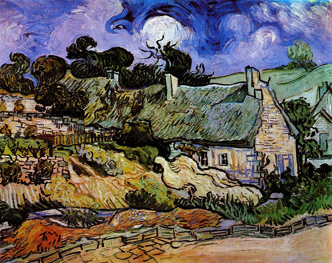 Houses with Thatched Roofs, Cordeville (1890) Vincent van Gogh tablo - Dekolata
