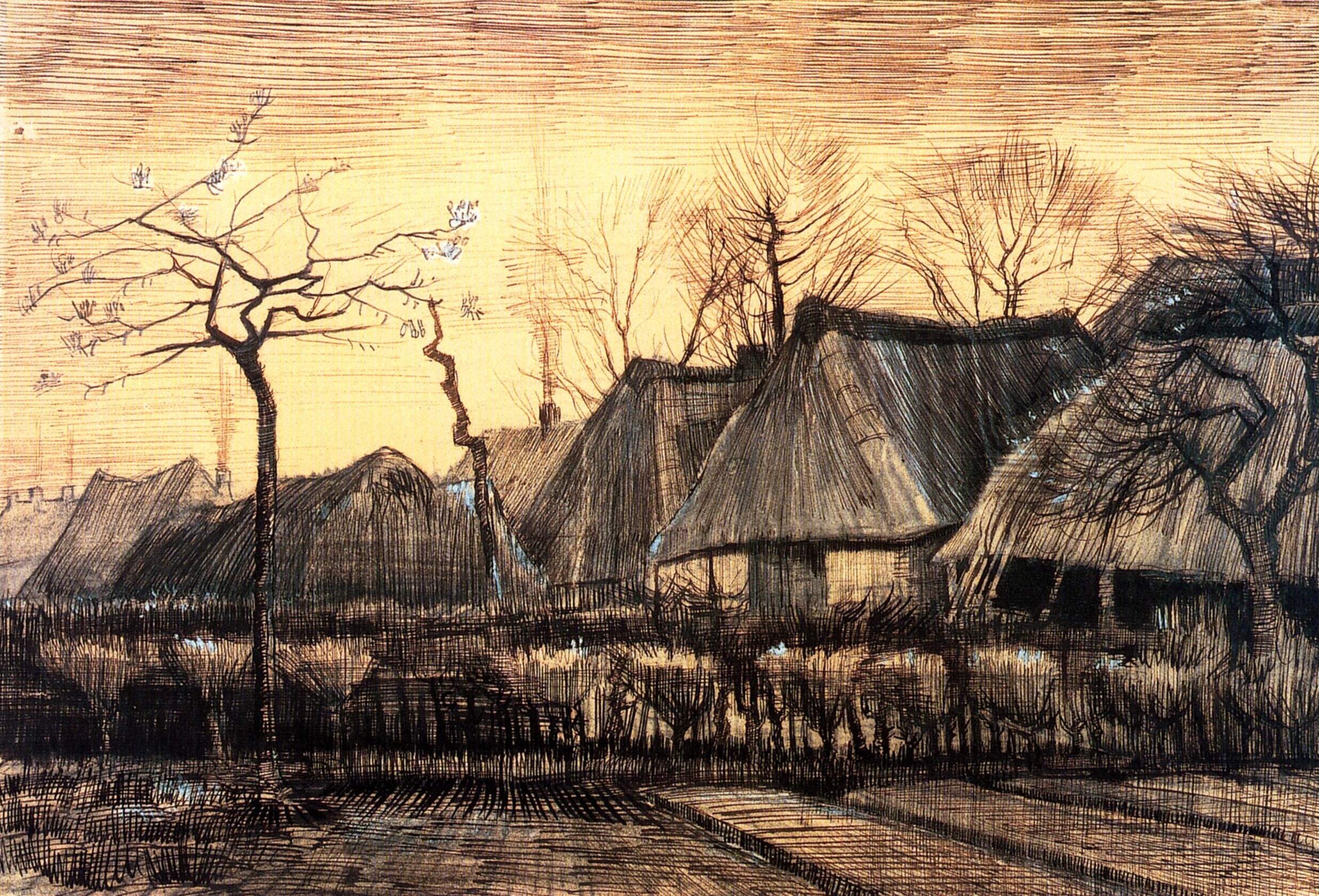 Houses with Thatched Roofs (1884) Vincent van Gogh tablo - Dekolata