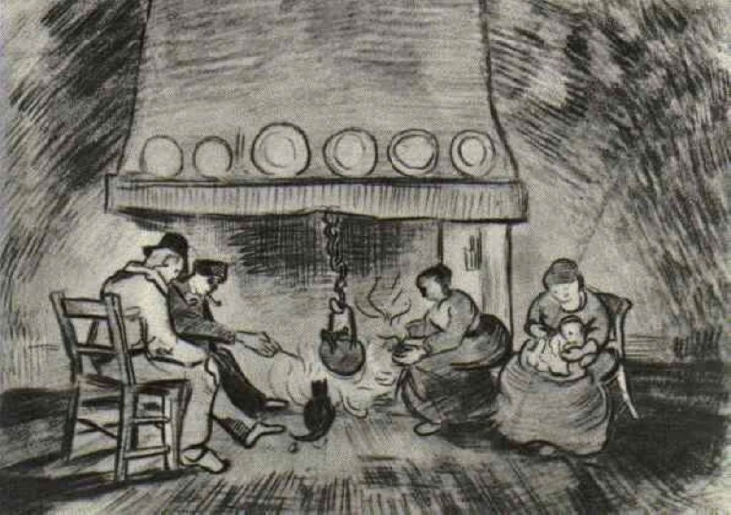 Interior of a Farm with Figures at the Fireside (1890) Vincent van Gogh tablo - Dekolata