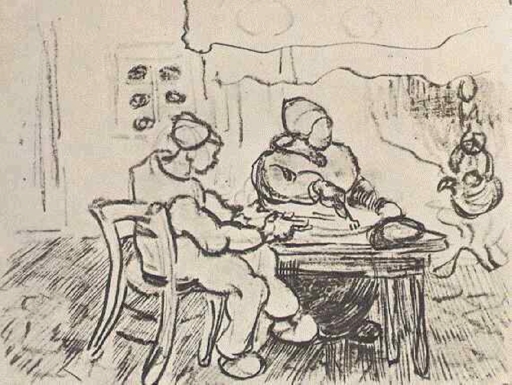 Interior of a Farm with Two Figures (1890) Vincent van Gogh tablo - Dekolata