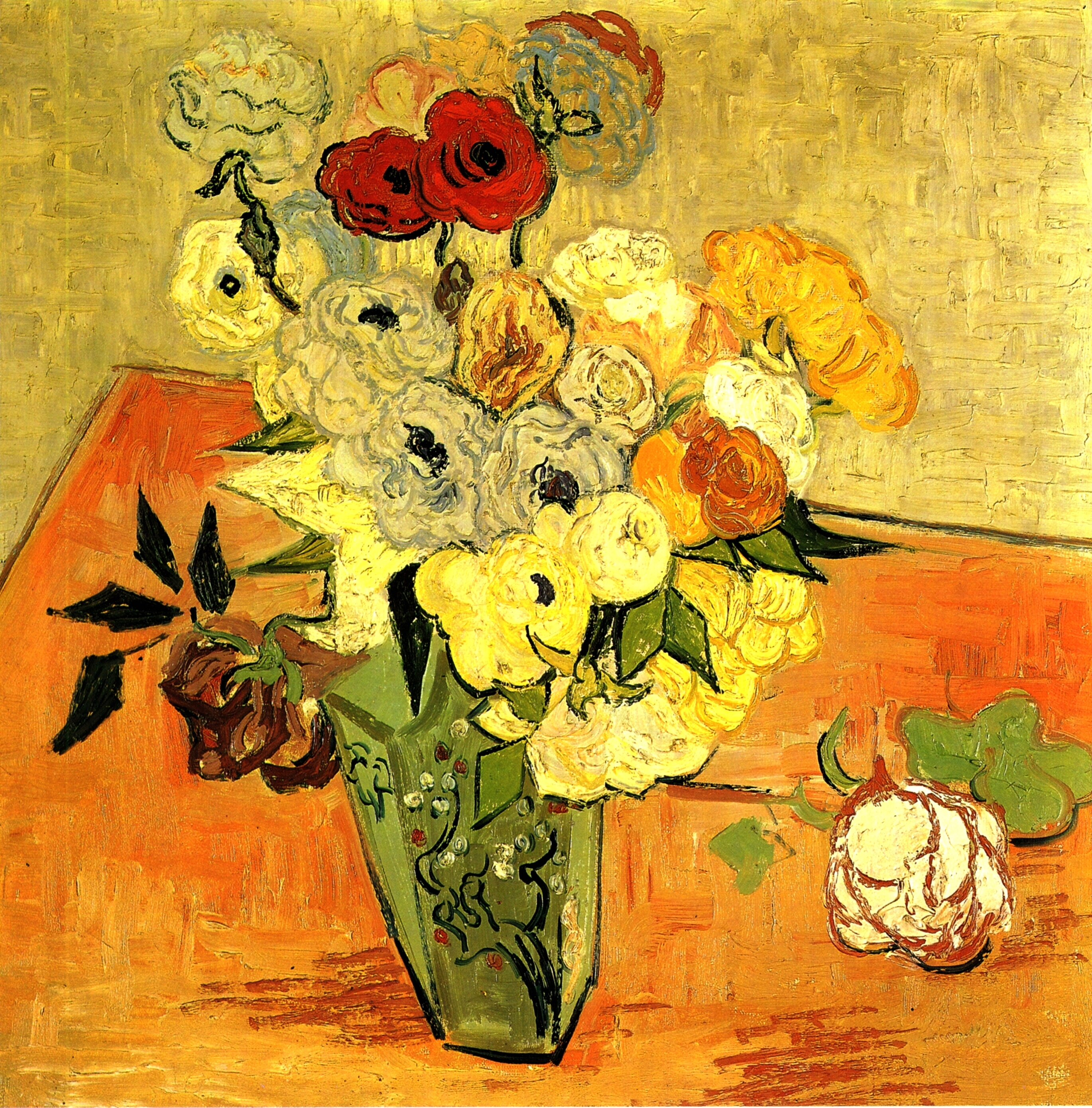 Japanese Vase with Roses and Anemones (1890) Vincent van Gogh tablo - Dekolata