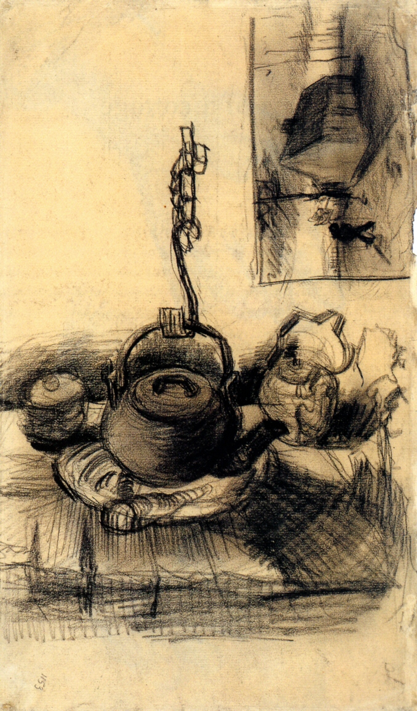 Kettle Over a Fire, and a Cottage by Night (1885) Vincent van Gogh tablo - Dekolata