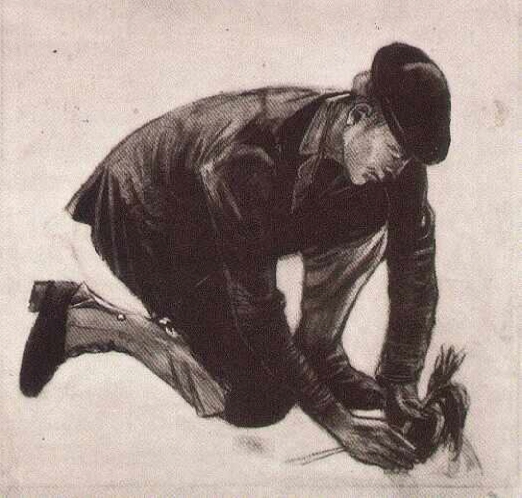 Kneeling Man, Planting (1881) Vincent van Gogh tablo - Dekolata