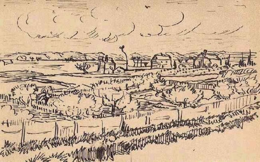 La Crau with Peach Trees in Bloom (1888) – Vincent van Gogh Tablo