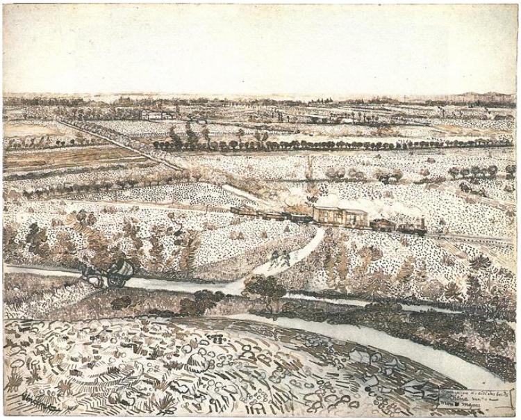 Landscape near Montmajour with Train (1888) Vincent van Gogh tablo - Dekolata