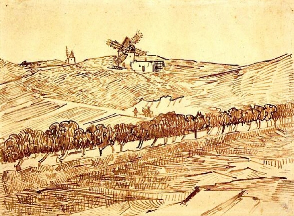 Landscape with Alphonse Daudet's Windmill (1888) Vincent van Gogh tablo - Dekolata