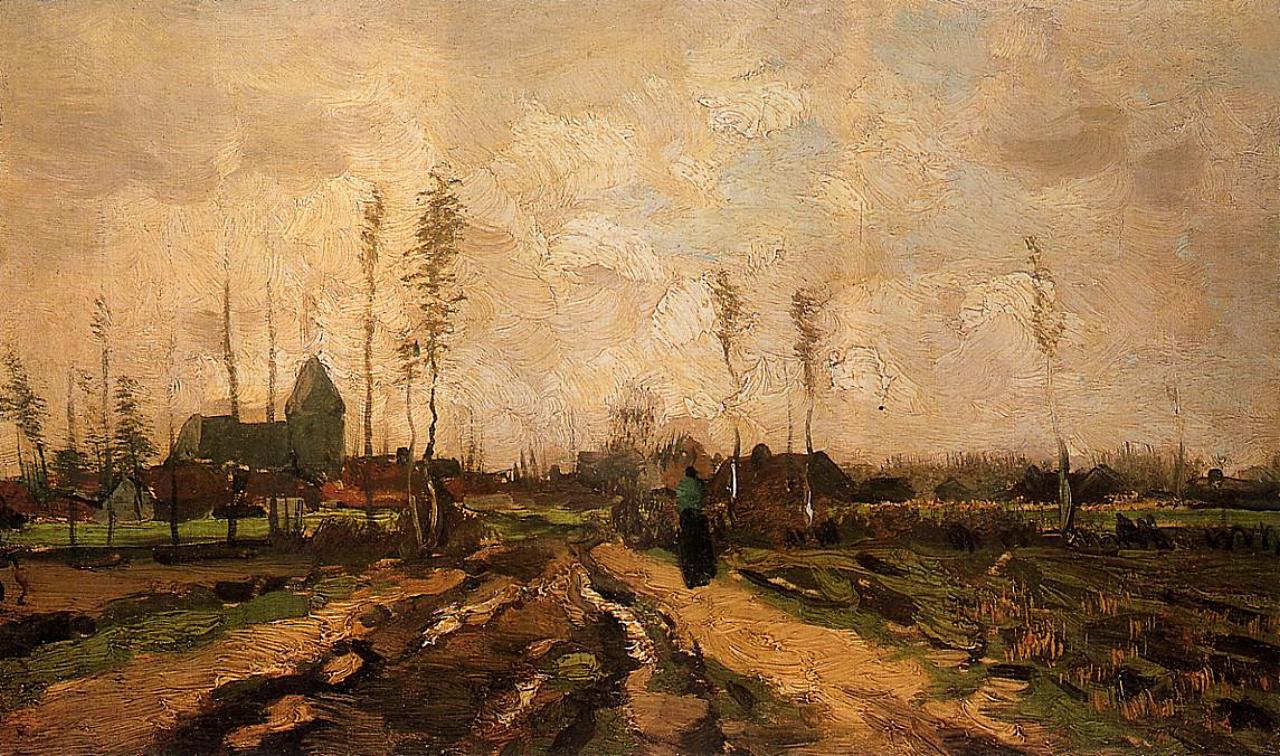 Landscape with a Church and Houses (1885) Vincent van Gogh tablo - Dekolata