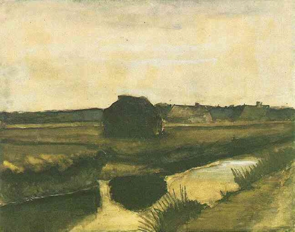 Landscape with a Stack of Peat and Farmhouses (1883) Vincent van Gogh tablo - Dekolata