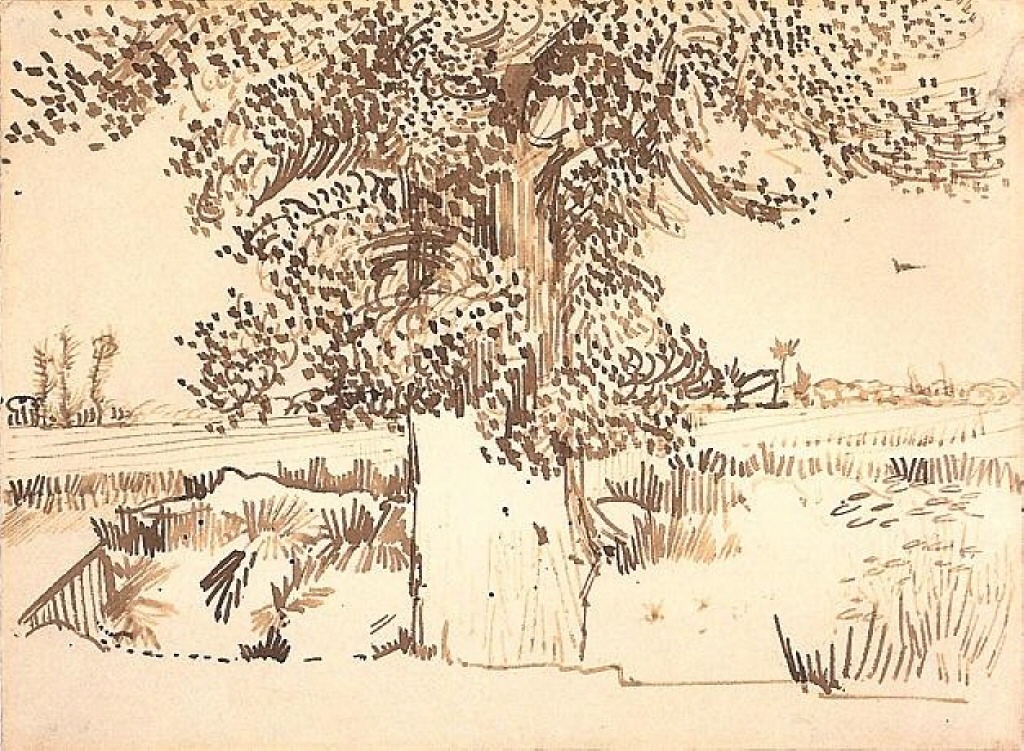 Landscape with a Tree in the Foreground (1888) Vincent van Gogh tablo - Dekolata