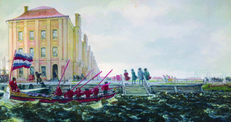 Saint Petersburg in the XVIII century. The building of Twelve collegiums (1903) Eugene Lanceray tablo - Dekolata
