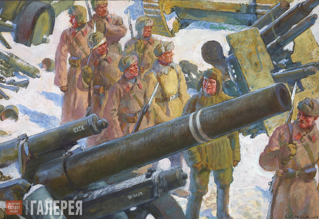 Soldiers near Captured Weapons (1942) Eugene Lanceray tablo - Dekolata