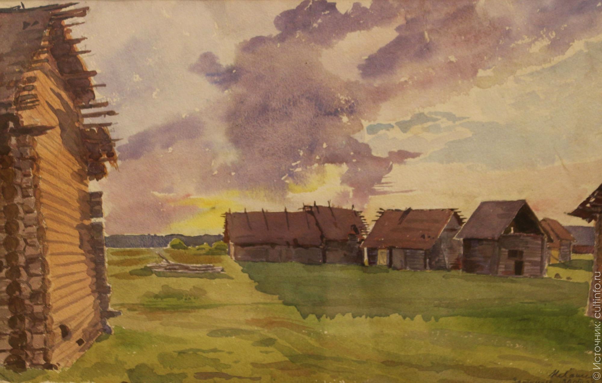 Zatulenye. Barns at Sunset (1936) Eugene Lanceray tablo - Dekolata