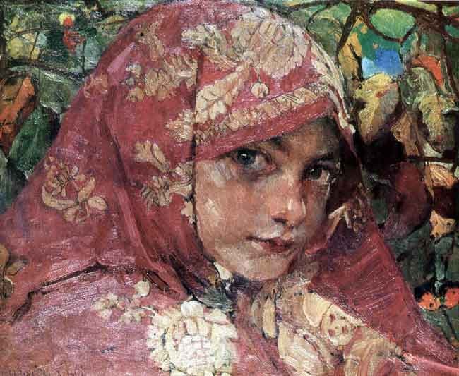 Girl's Head in a Shawl Fedir Krychevsky tablo - Dekolata