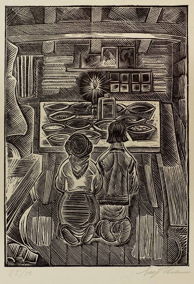 At Christmas. Ivan and Palagna In Prayer. Illustration to Shadows of Forgotten Ancestors Heorhiy Yakutovych tablo - Dekolata