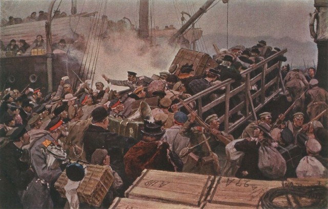 Flight of the bourgeoisie from Novorossiysk in (1920) Ivan Vladimirov tablo - Dekolata