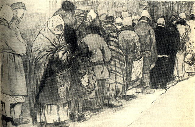 In the queue for bread. First World War. Ivan Vladimirov tablo - Dekolata