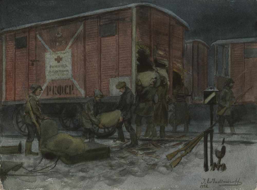 Night Robbery of a Carriage with Humanirtarian Aid from Red Cross (1922) Ivan Vladimirov tablo - Dekolata