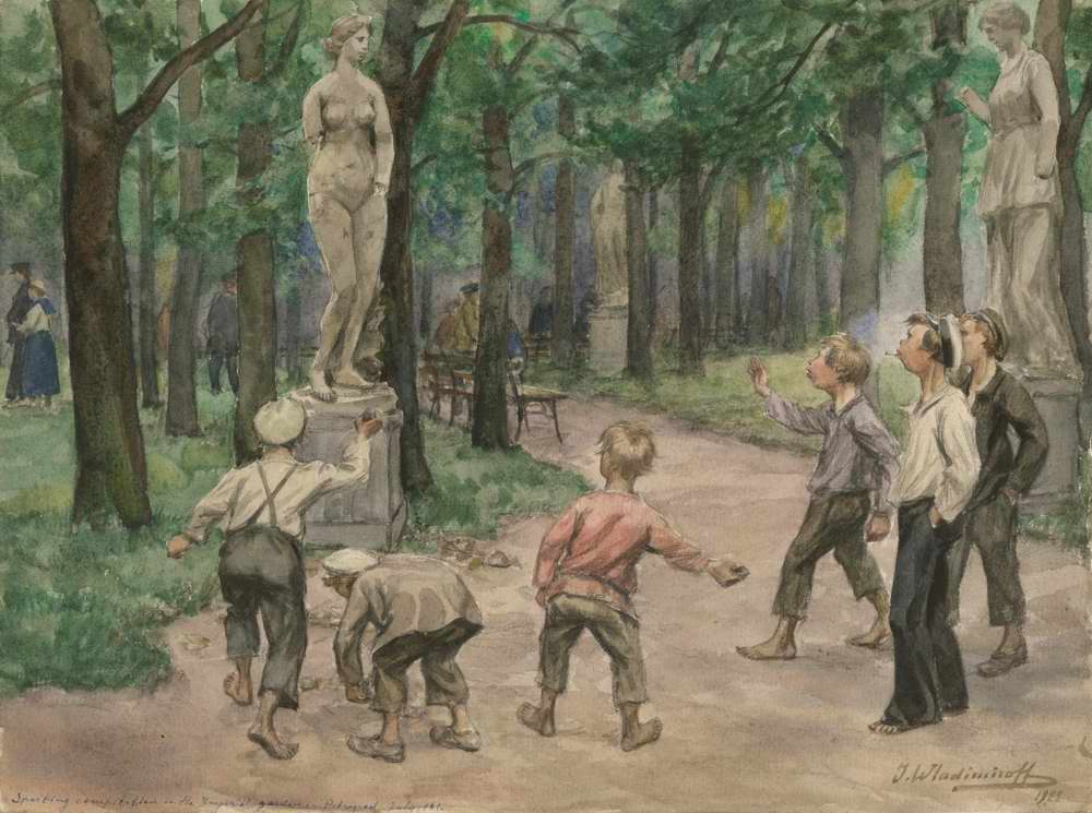 Teenagers' Games in the Imperial Garden of Petrograd (1921) Ivan Vladimirov tablo - Dekolata