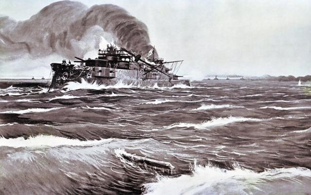 The Battle of Tsushima. Last minutes of battleship Prince Suvorov. Ivan Vladimirov tablo - Dekolata