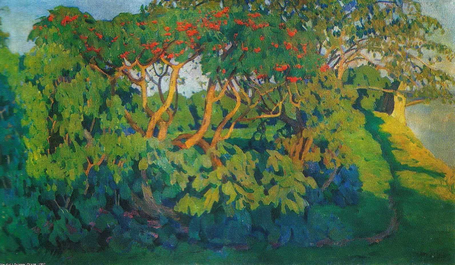 Elderberry bush. Decorative landscape. Pskov (1907) Konstantin Yuon tablo - Dekolata
