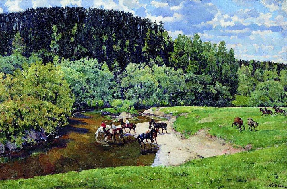Freedom. Watering (Ligacheva) (1917) Konstantin Yuon tablo - Dekolata