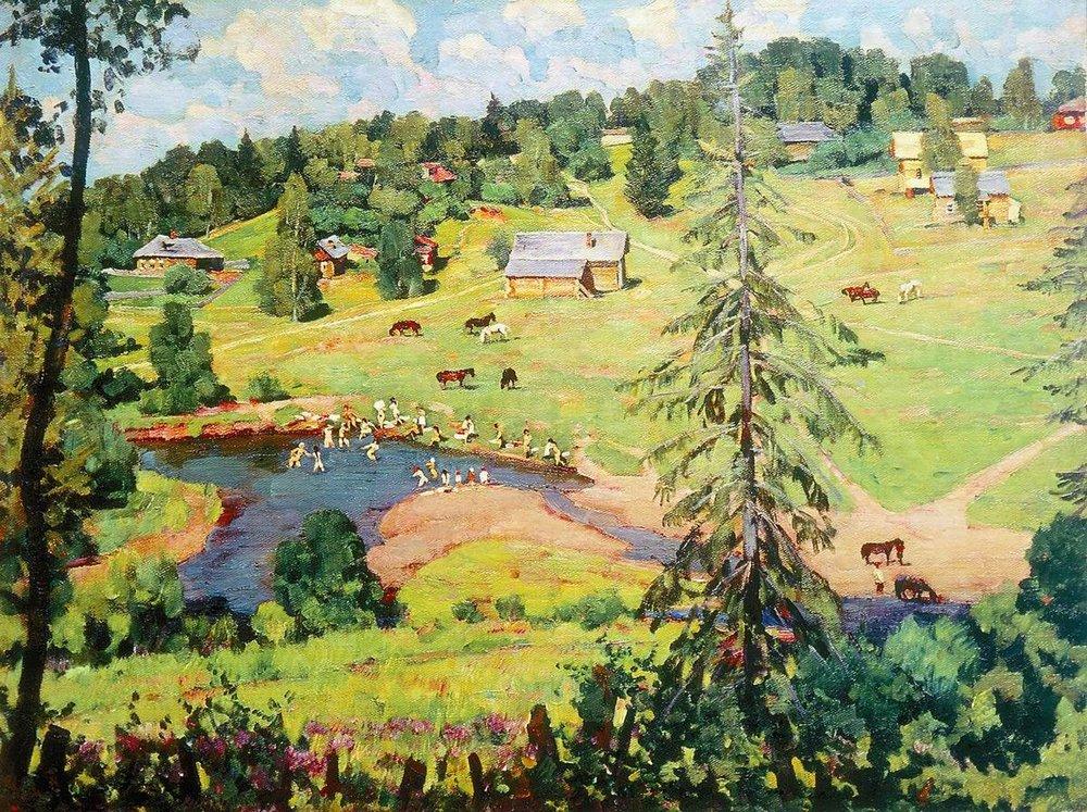 July. Bathing (1925) – Konstantin Yuon Tablo