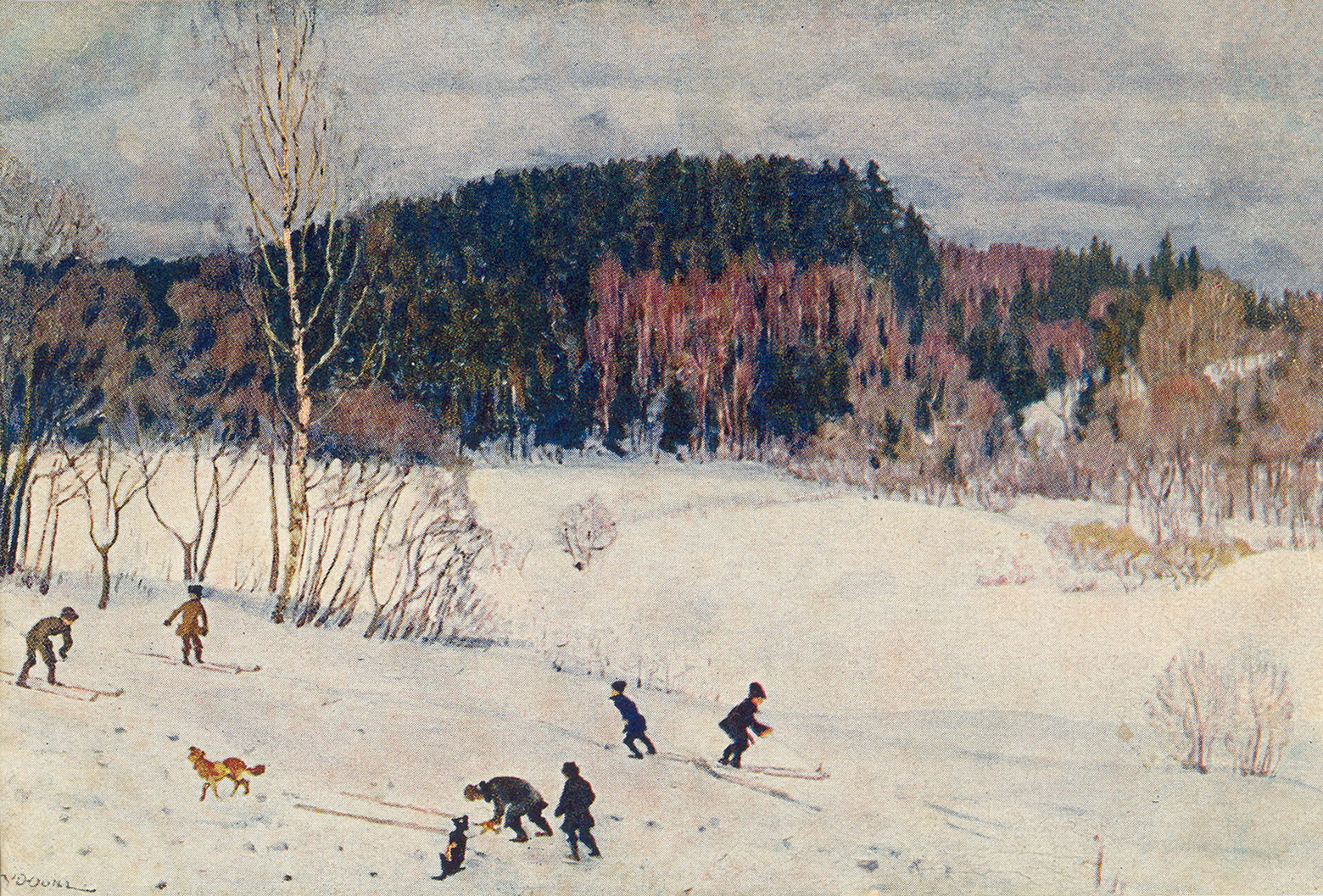 Landscape with Skiers – Konstantin Yuon Tablo