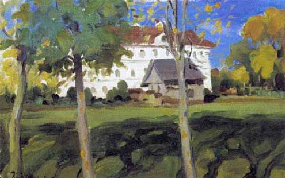 Landscape with white house Konstantin Yuon tablo - Dekolata