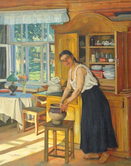 Morning in the village. The mistress Konstantin Yuon tablo - Dekolata