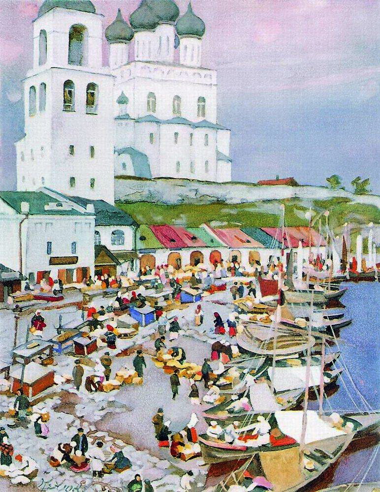 Near The Pskov's Cathederal (1917) Konstantin Yuon tablo - Dekolata