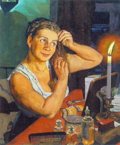 Night time. Portrait of the artist's wife Klavdiya Yuon (1911) Konstantin Yuon tablo - Dekolata