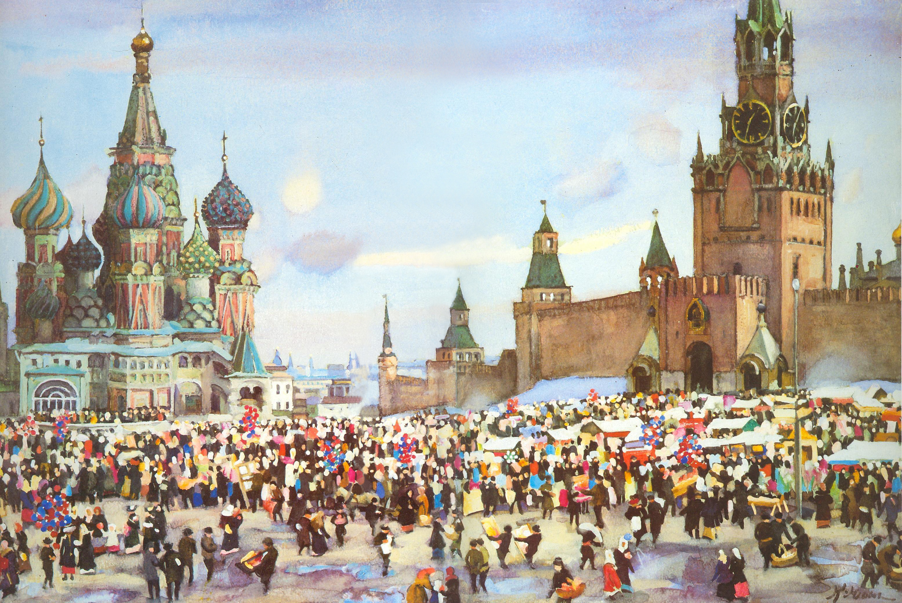 Palm Sunday Bazaar on Red Square (1916) Konstantin Yuon tablo - Dekolata