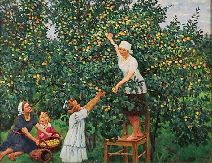 Picking Apples (1928) Konstantin Yuon tablo - Dekolata