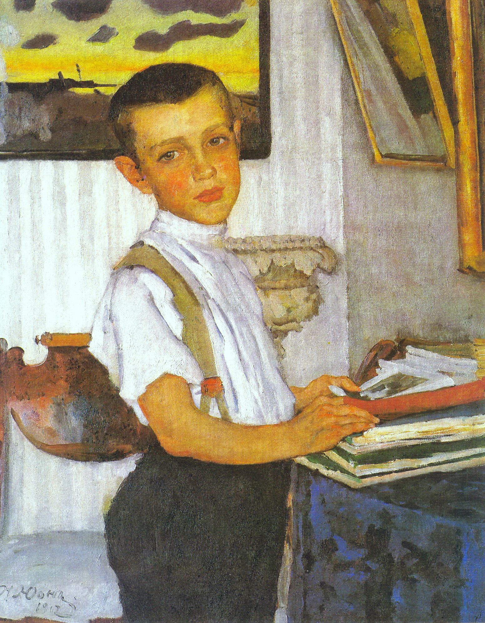 Portrait of Boris Yuon, Artist's Son (1912) Konstantin Yuon tablo - Dekolata
