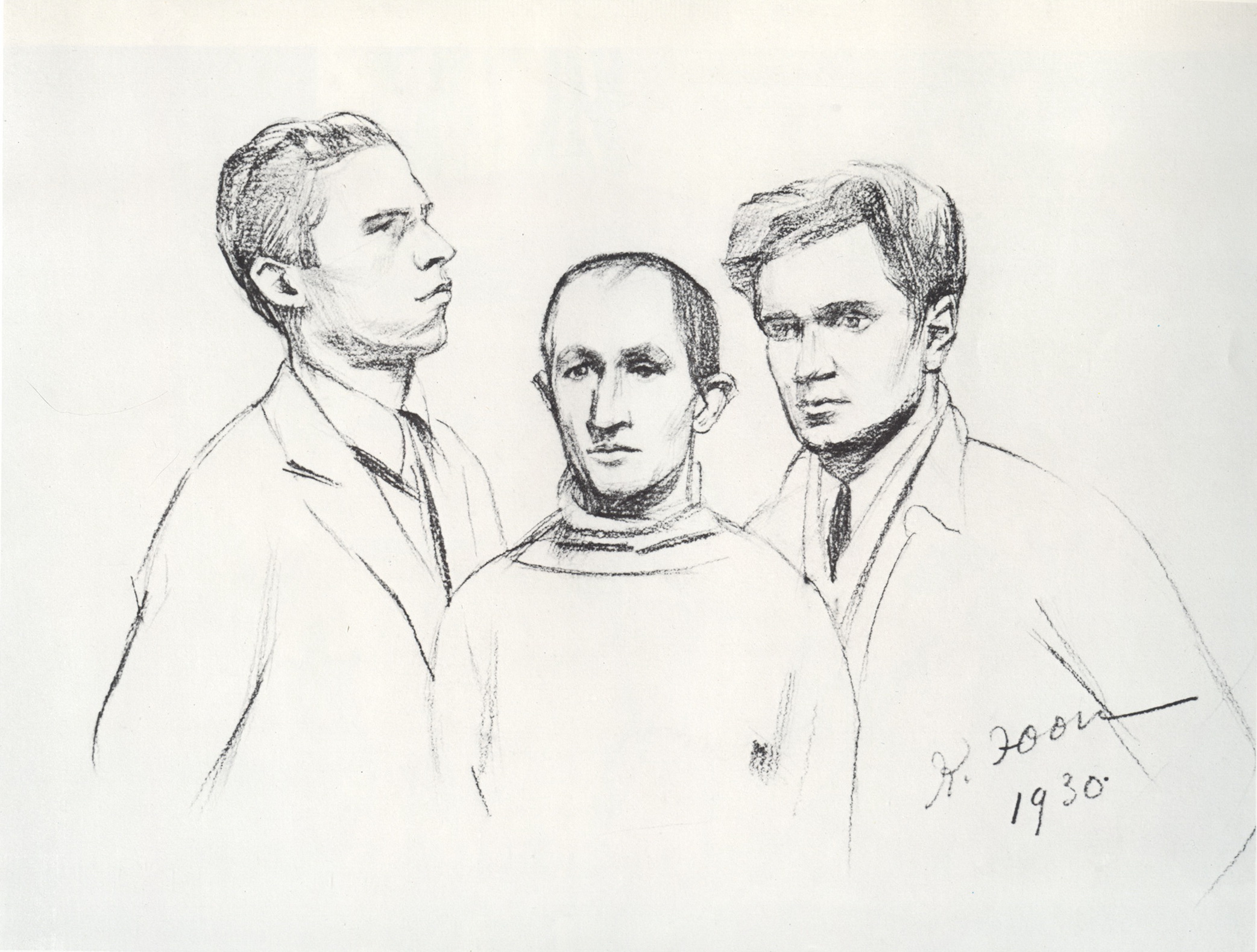 Portrait of Three painters (Kukriniksi). M.V. Kupriyanov, P.N. Krilov, N.A. Sokolov (1930) – Konstantin Yuon Tablo