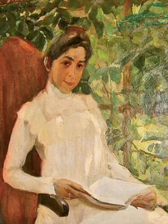 Portrait of Z.A. Pertsova (1899) Konstantin Yuon tablo - Dekolata