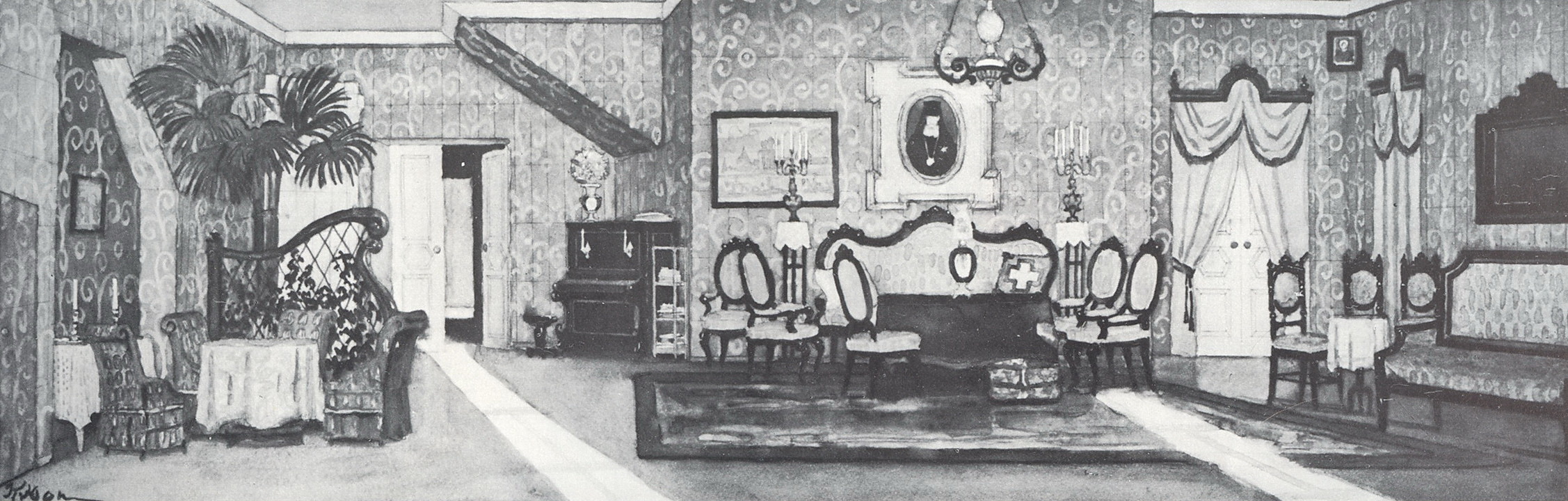 Sketch of Gorky's play 'Egor Bulychov and others'. Crimson dining room (1933) Konstantin Yuon tablo - Dekolata