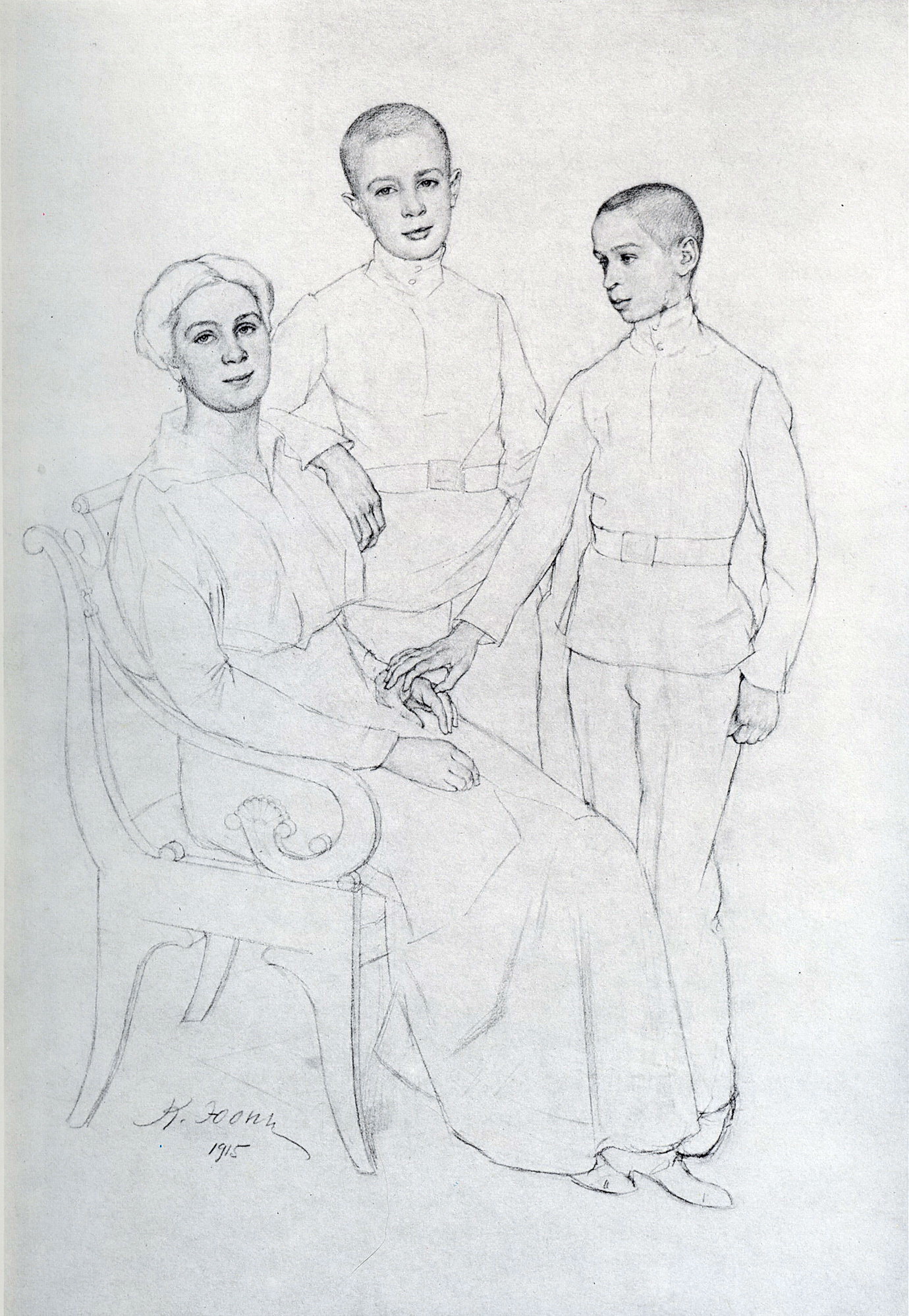 The Family Portrait (Klavdiya Yuon, artist's wife, and sons Boris and Igor) (1915) Konstantin Yuon tablo - Dekolata
