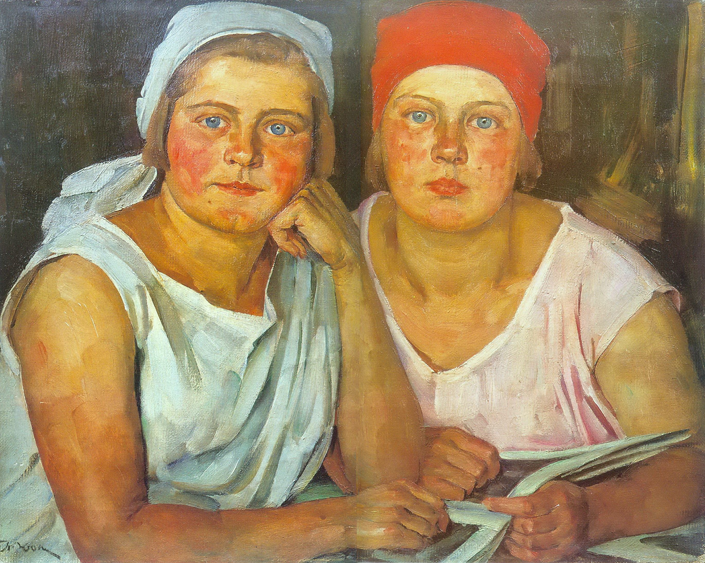 The Komsomol Girls (1926) Konstantin Yuon tablo - Dekolata
