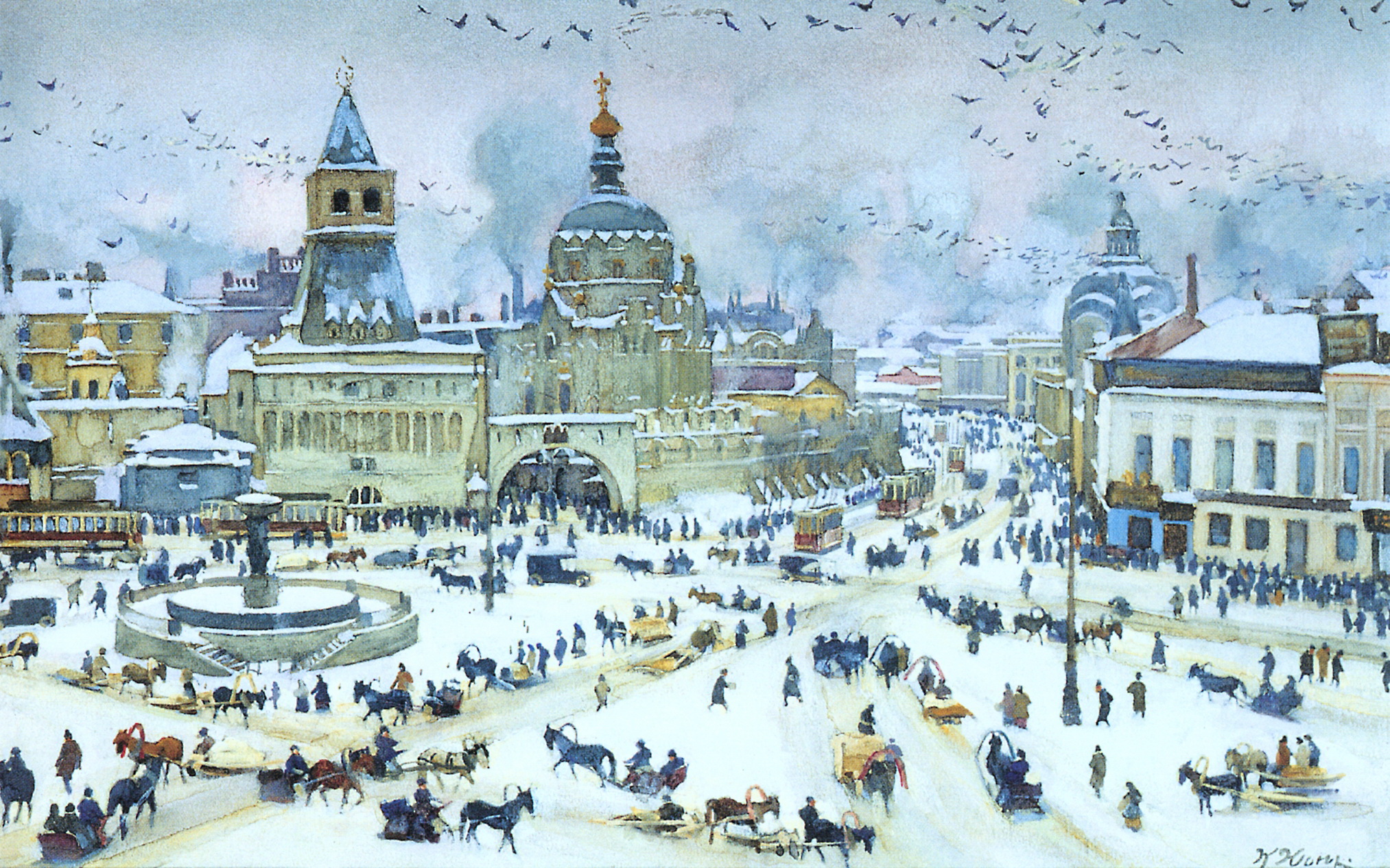 The Lubyanskaya Square in Winter (1905) Konstantin Yuon tablo - Dekolata