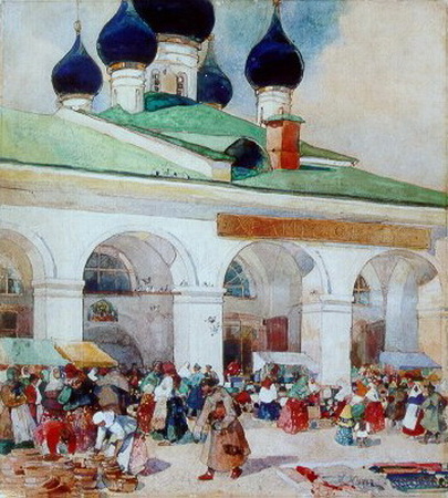 The Market Outside the Khranilovs – Konstantin Yuon Tablo