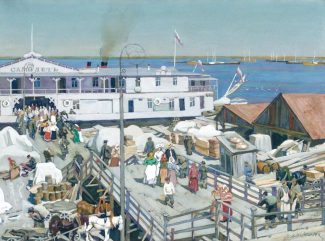 The Pierce Samolyot on Volga. Nizhny Novgorod (1911) Konstantin Yuon tablo - Dekolata