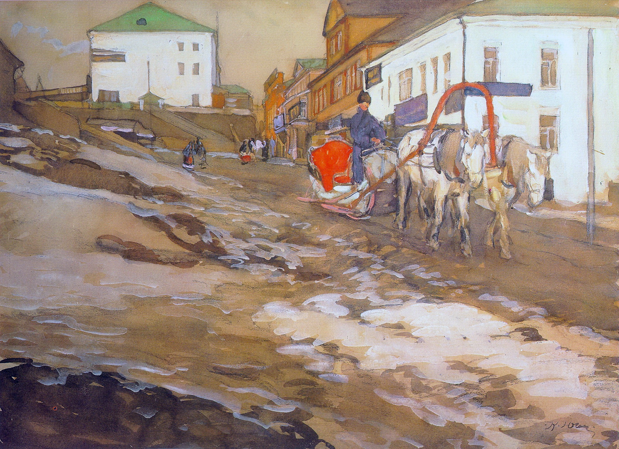 The Red Sled. The Troitse Sergiyev Tenements (1903) – Konstantin Yuon Tablo