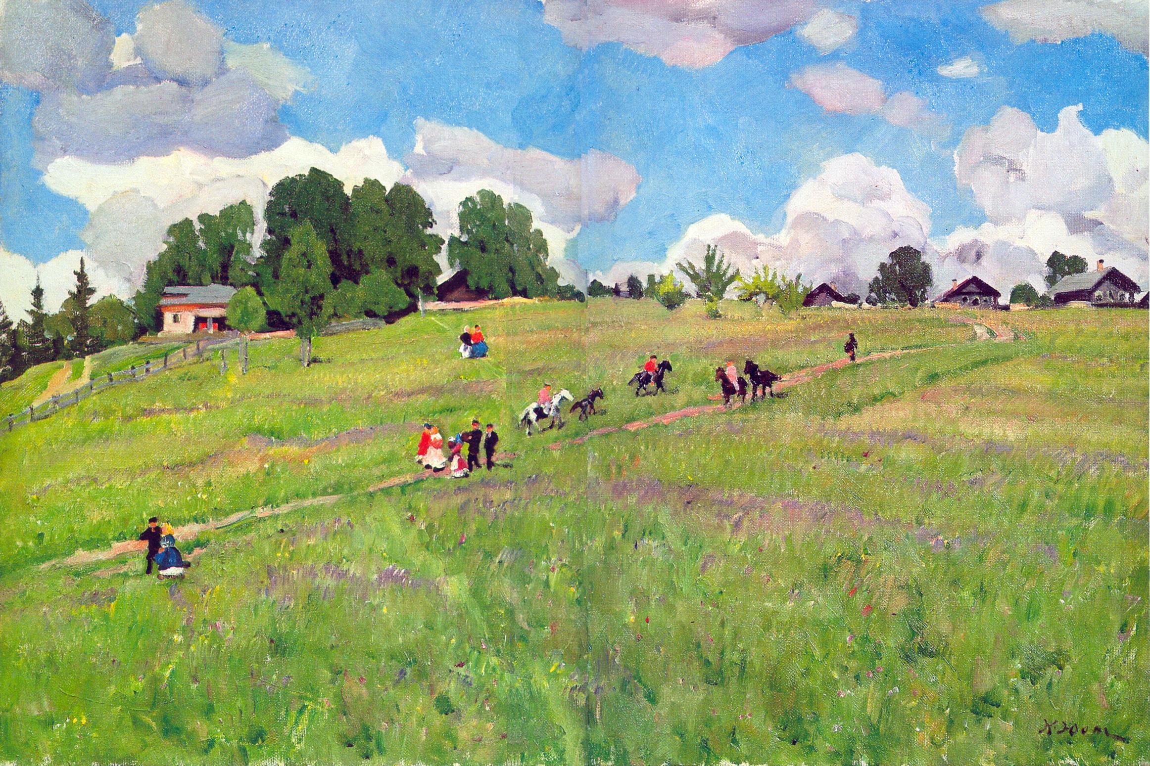 The Rural Holiday. On The Hill. Ligachrvo (1923) Konstantin Yuon tablo - Dekolata