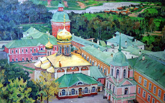 Troitsky Cathederal in Troitse Sergiyev Monastery – Konstantin Yuon Tablo