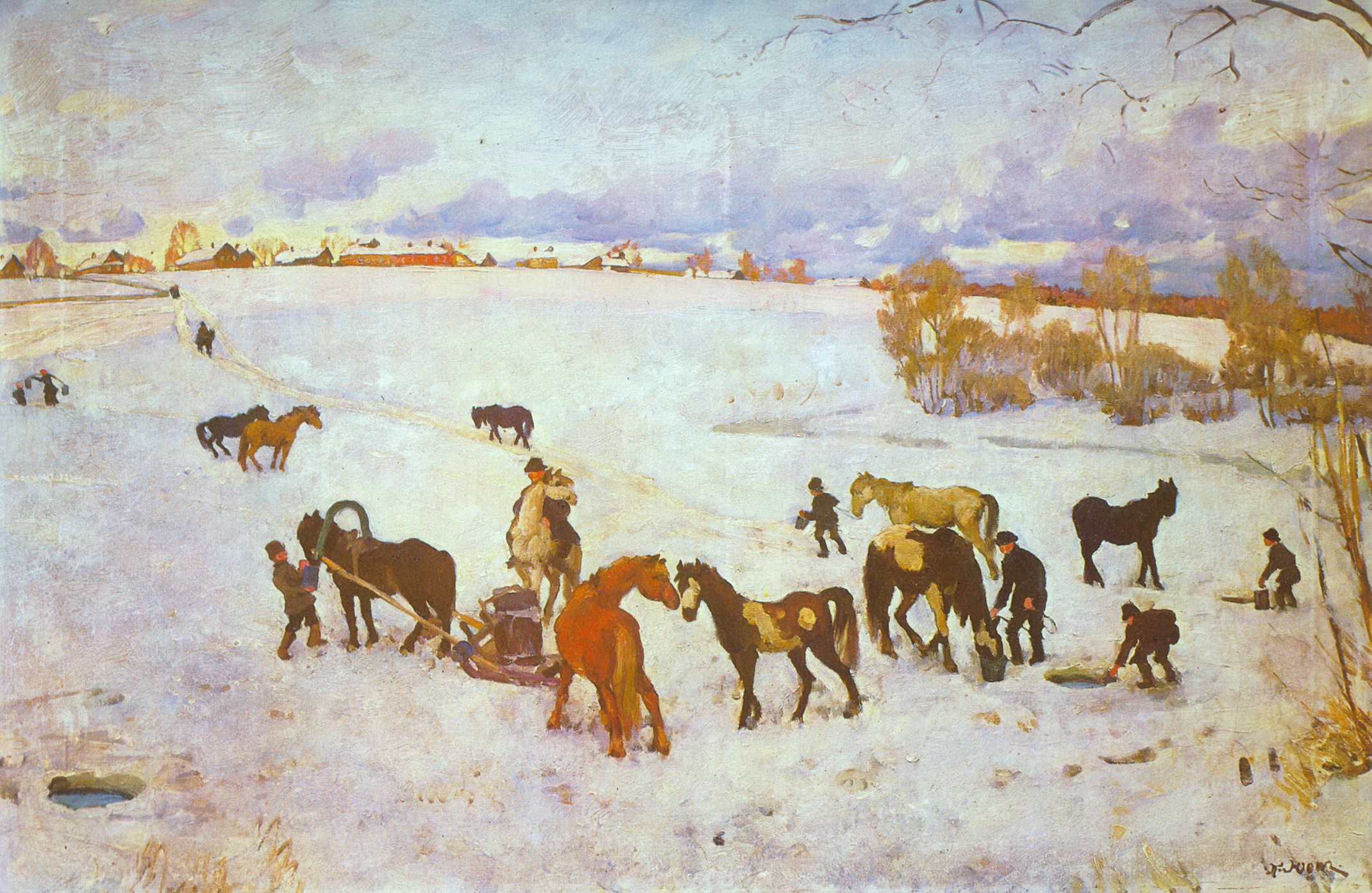 Watering. Ligachevo (1916) Konstantin Yuon tablo - Dekolata