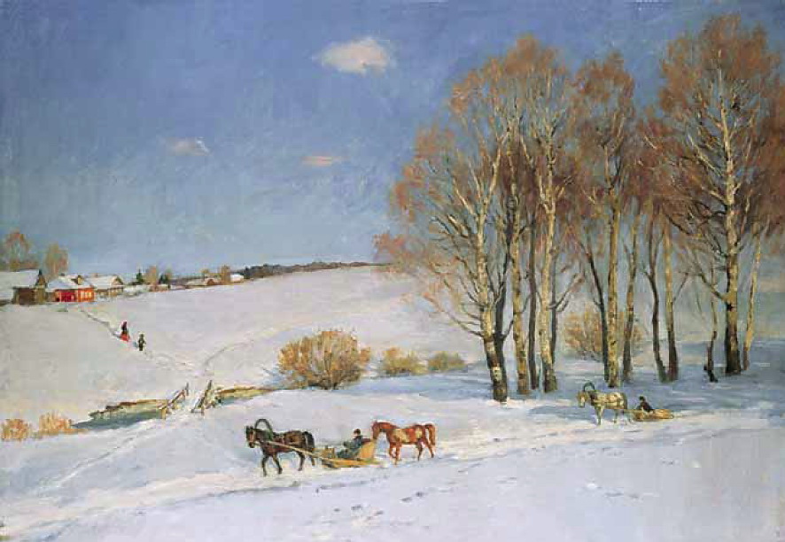 Winter Landscape with Horse drawn Sleigh (1915) Konstantin Yuon tablo - Dekolata