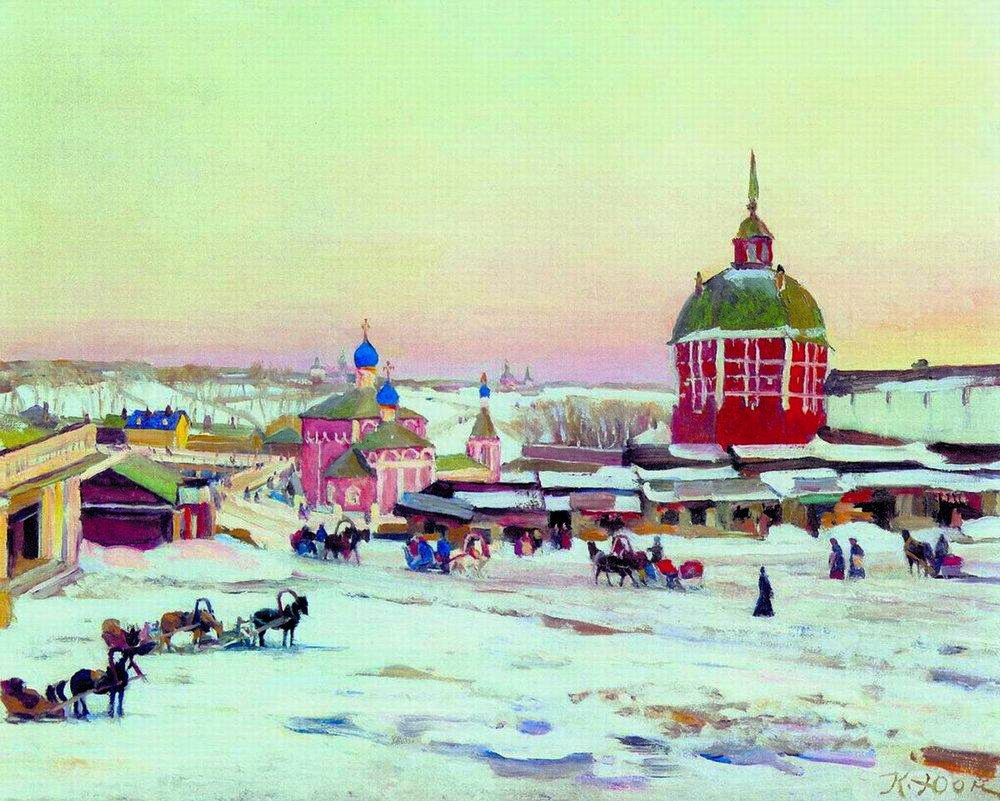 Zagorsk. Market Square (1943) Konstantin Yuon tablo - Dekolata