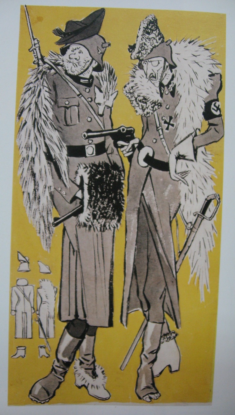 Lady's fashion in Germany. Winter season. (1941) Kukryniksy tablo - Dekolata